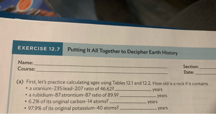 Exercise 12.7 putting it all together to decipher earth history